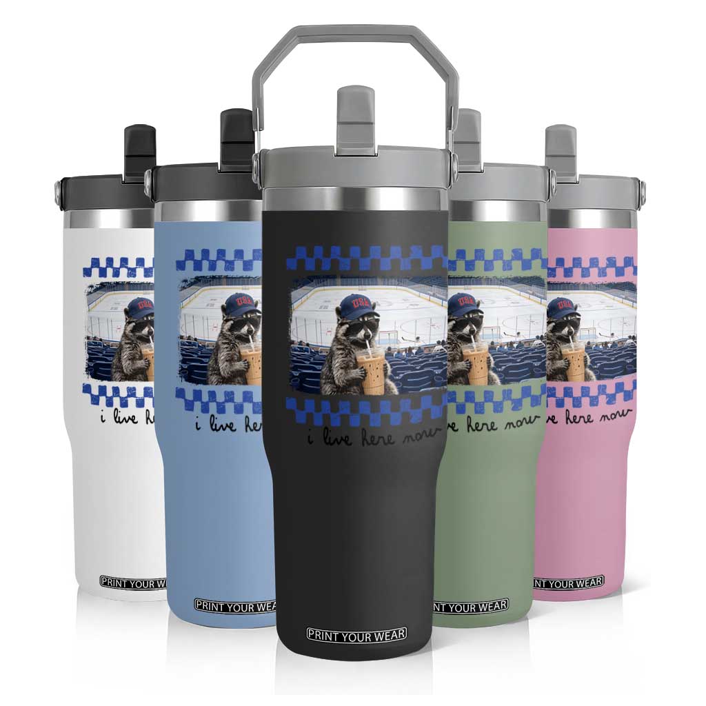 Hockey Mom Raccoon Iced Coffee Flip Straw Tumbler I Live Here Now TS14 Print Your Wear