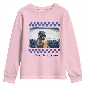 Hockey Mom Raccoon Iced Coffee Youth Sweatshirt I Live Here Now TS14 Light Pink Print Your Wear