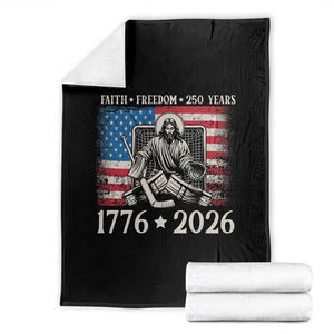 250 Years Faith and Freedom Christian Throw Blanket Jesus Hockey Player 4th of July American Flag TS14 Black Print Your Wear