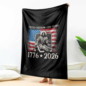 250 Years Faith and Freedom Christian Throw Blanket Jesus Hockey Player 4th of July American Flag TS14 Print Your Wear