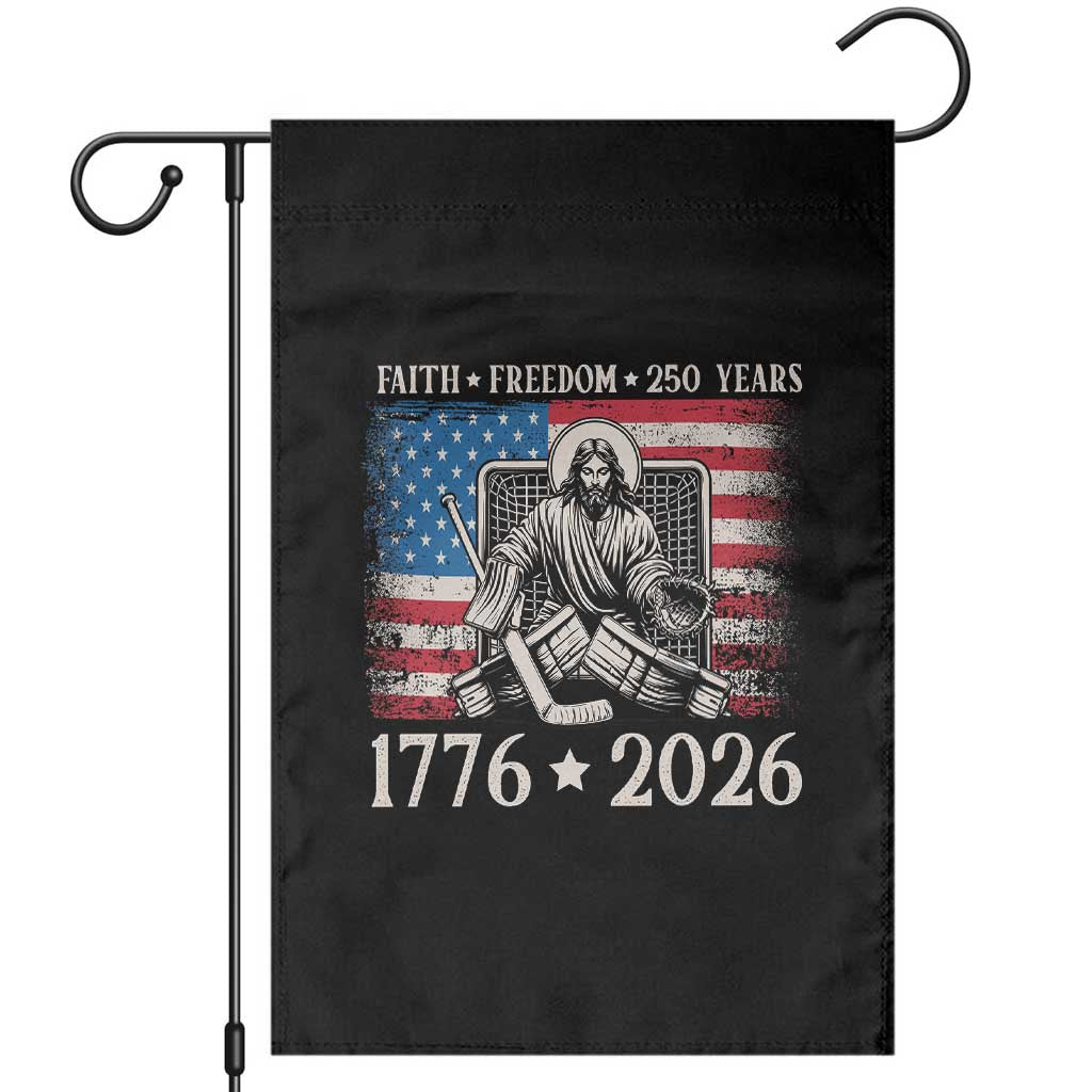 250 Years Faith and Freedom Christian Garden Flag Jesus Hockey Player 4th of July American Flag TS14 Black Print Your Wear