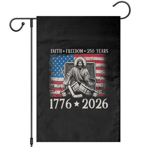250 Years Faith and Freedom Christian Garden Flag Jesus Hockey Player 4th of July American Flag TS14 Black Print Your Wear