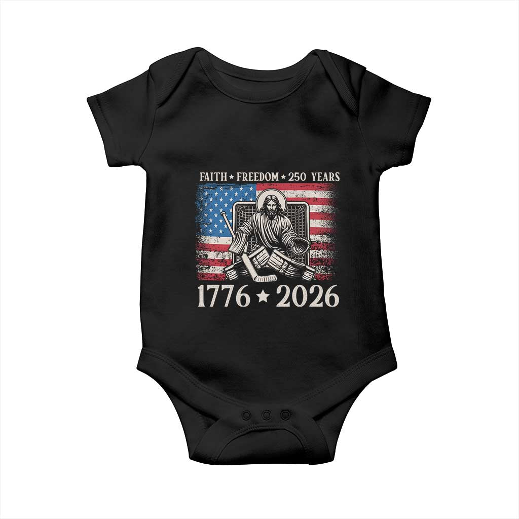 250 Years Faith and Freedom Christian Baby Onesie Jesus Hockey Player 4th of July American Flag TS14 Black Print Your Wear