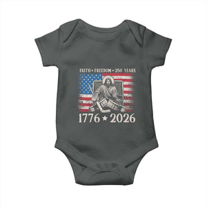 250 Years Faith and Freedom Christian Baby Onesie Jesus Hockey Player 4th of July American Flag TS14 Dark Heather Print Your Wear