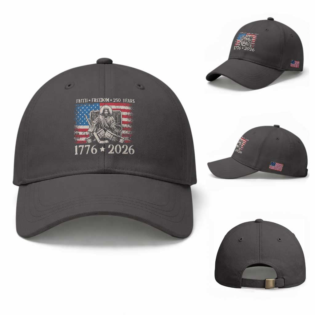 250 Years Faith and Freedom Christian Baseball Cap Jesus Hockey Player 4th of July American Flag TS14 Baseball Cap Universal Fit Dark Gray Print Your Wear