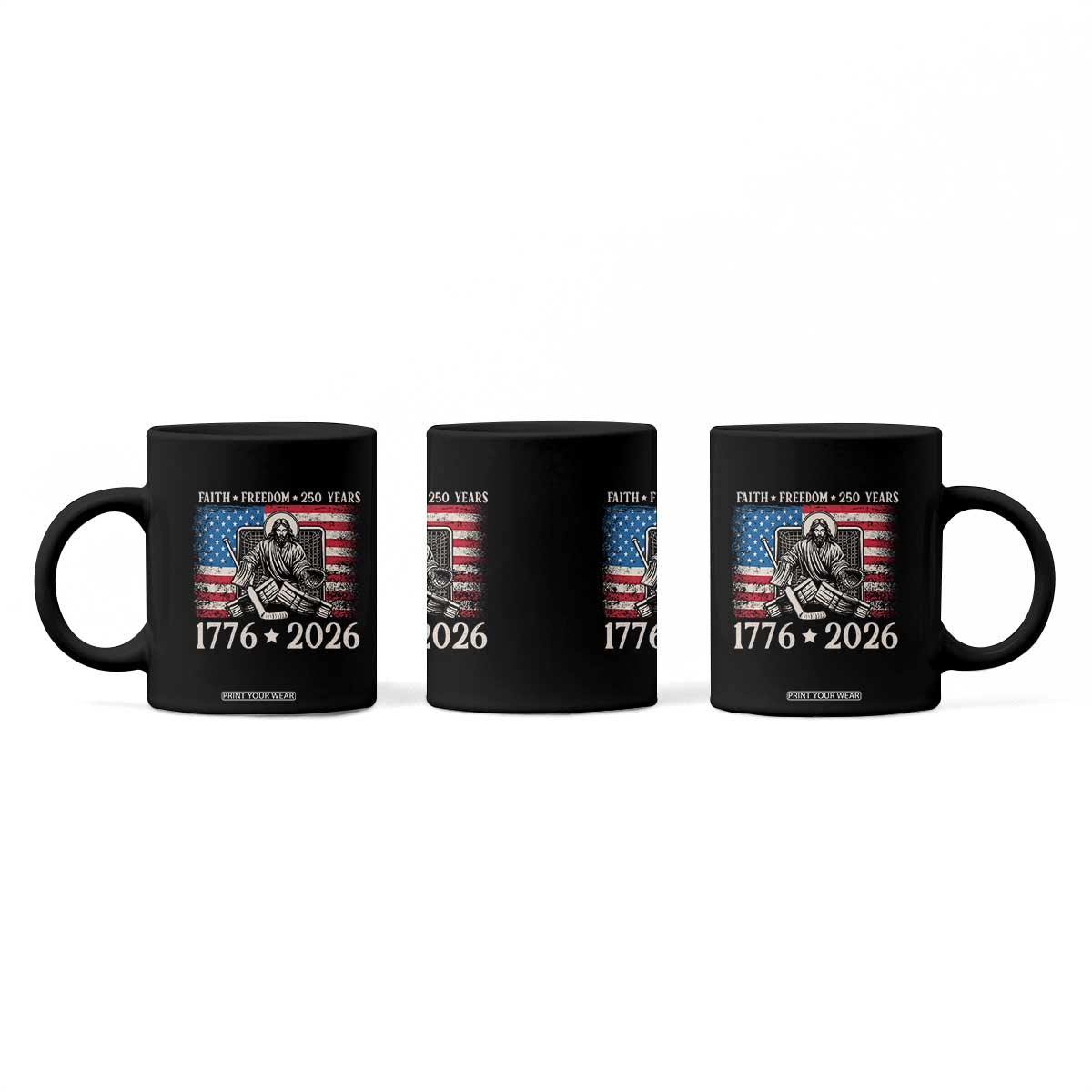 250 Years Faith and Freedom Christian Coffee Mug Jesus Hockey Player 4th of July American Flag TS14 Print Your Wear