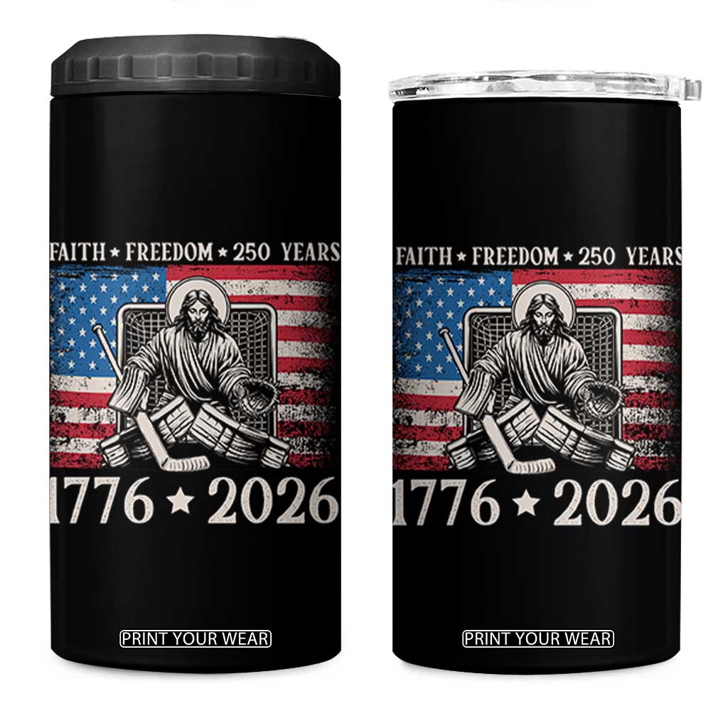 250 Years Faith and Freedom Christian 4 in 1 Can Cooler Tumbler Jesus Hockey Player 4th of July American Flag TS14 One Size: 16 oz Black Print Your Wear