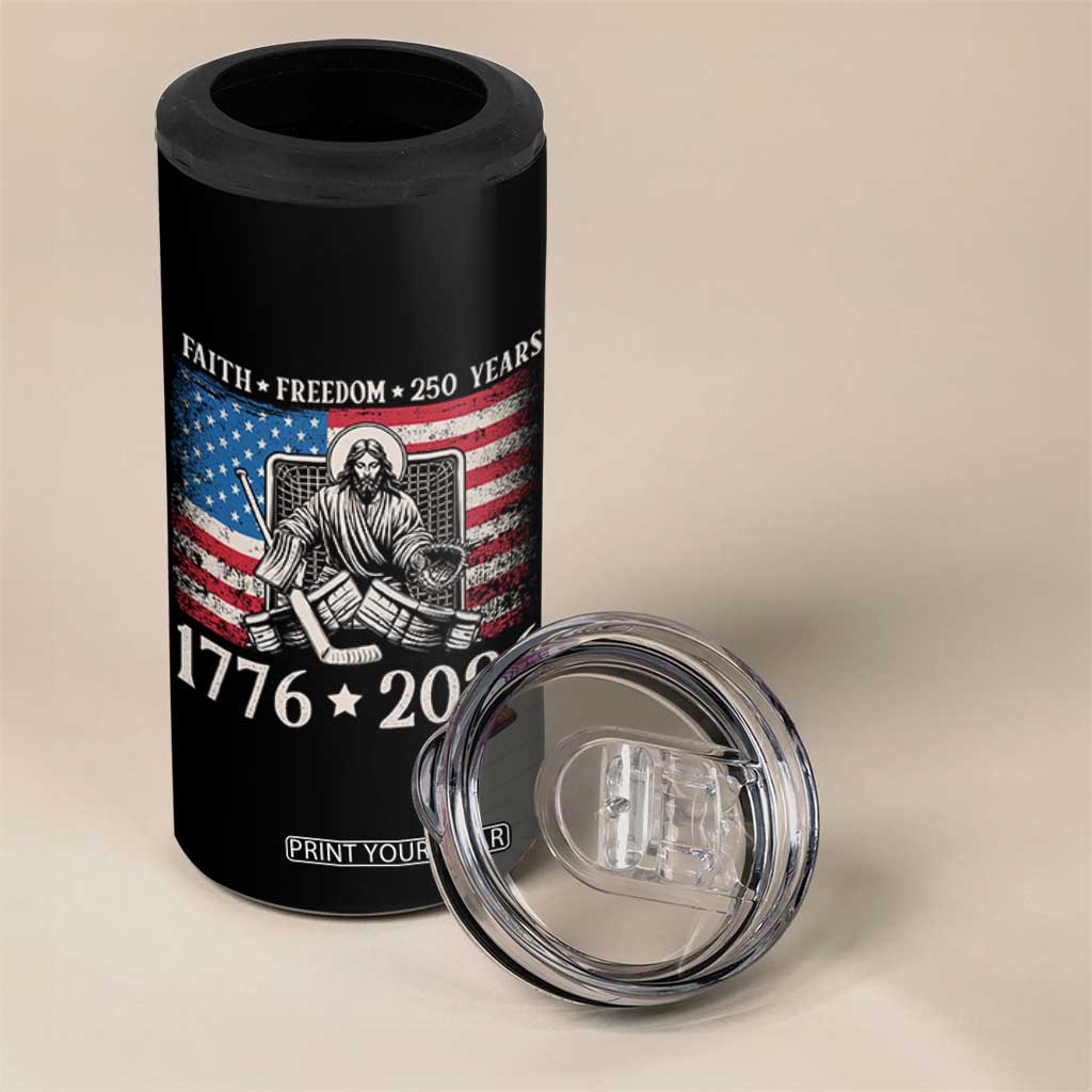 250 Years Faith and Freedom Christian 4 in 1 Can Cooler Tumbler Jesus Hockey Player 4th of July American Flag TS14 Print Your Wear