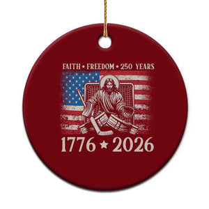 250 Years Faith and Freedom Christian Ceramic Ornament Jesus Hockey Player 4th of July American Flag TS14 1pc Red Print Your Wear