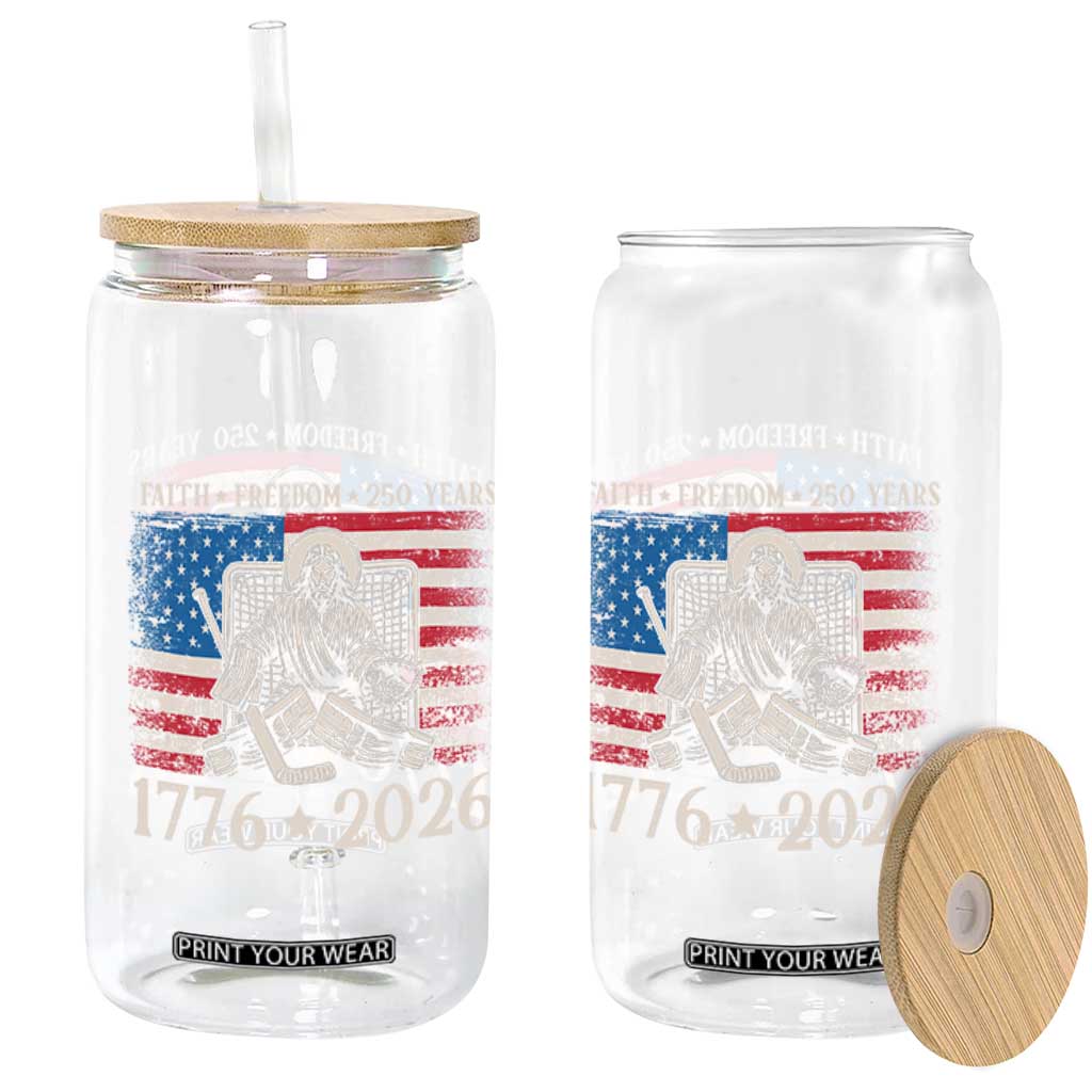 250 Years Faith and Freedom Christian Glass Can Jesus Hockey Player 4th of July American Flag TS14 Print Your Wear