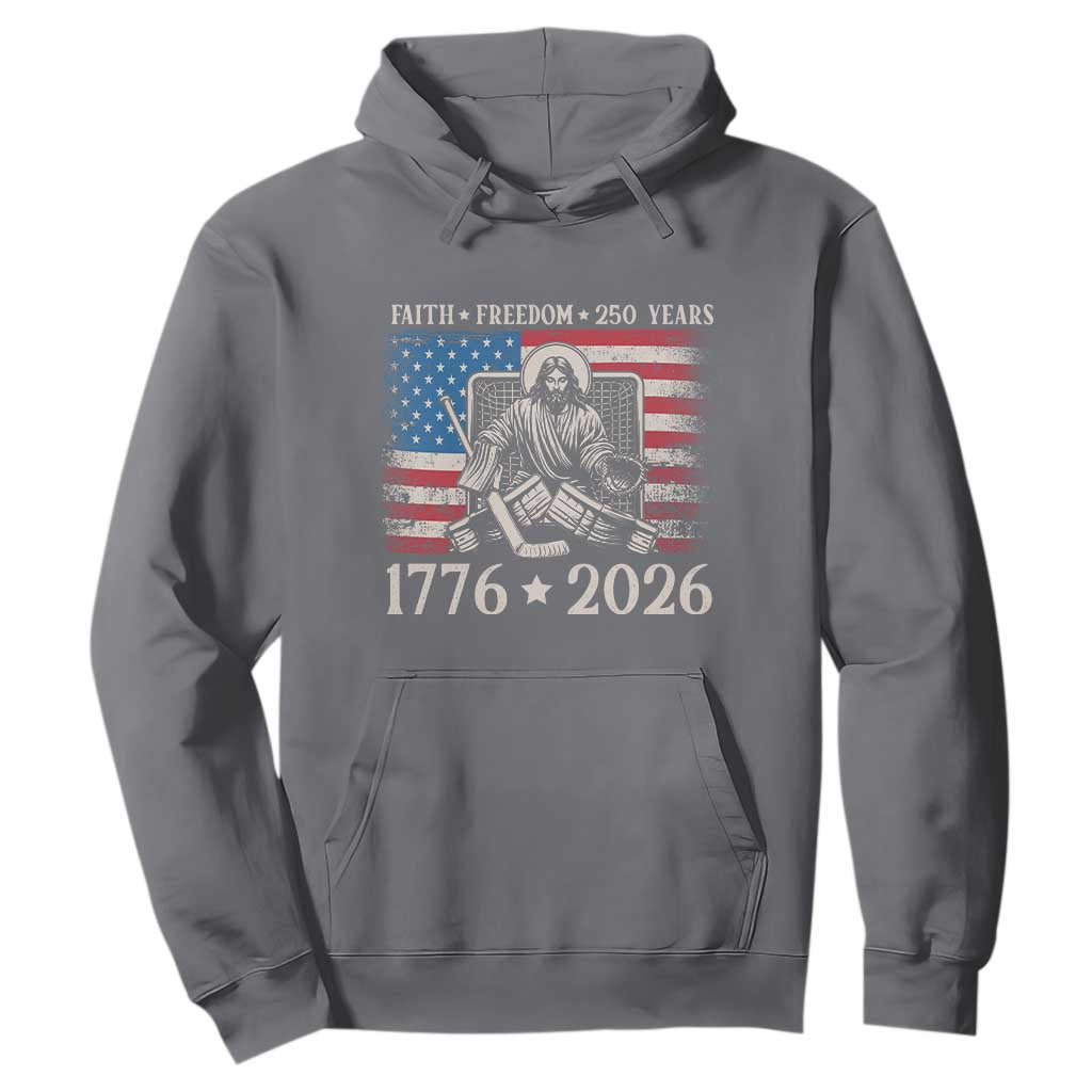 250 Years Faith and Freedom Christian Hoodie Jesus Hockey Player 4th of July American Flag TS14 Charcoal Print Your Wear