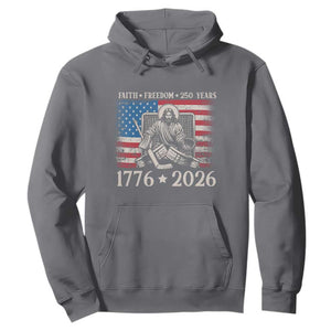 250 Years Faith and Freedom Christian Hoodie Jesus Hockey Player 4th of July American Flag TS14 Charcoal Print Your Wear