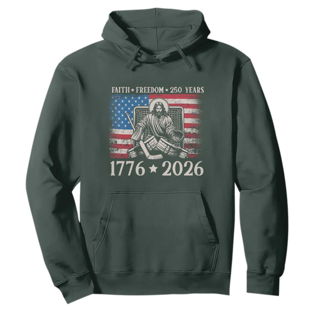 250 Years Faith and Freedom Christian Hoodie Jesus Hockey Player 4th of July American Flag TS14 Dark Forest Green Print Your Wear