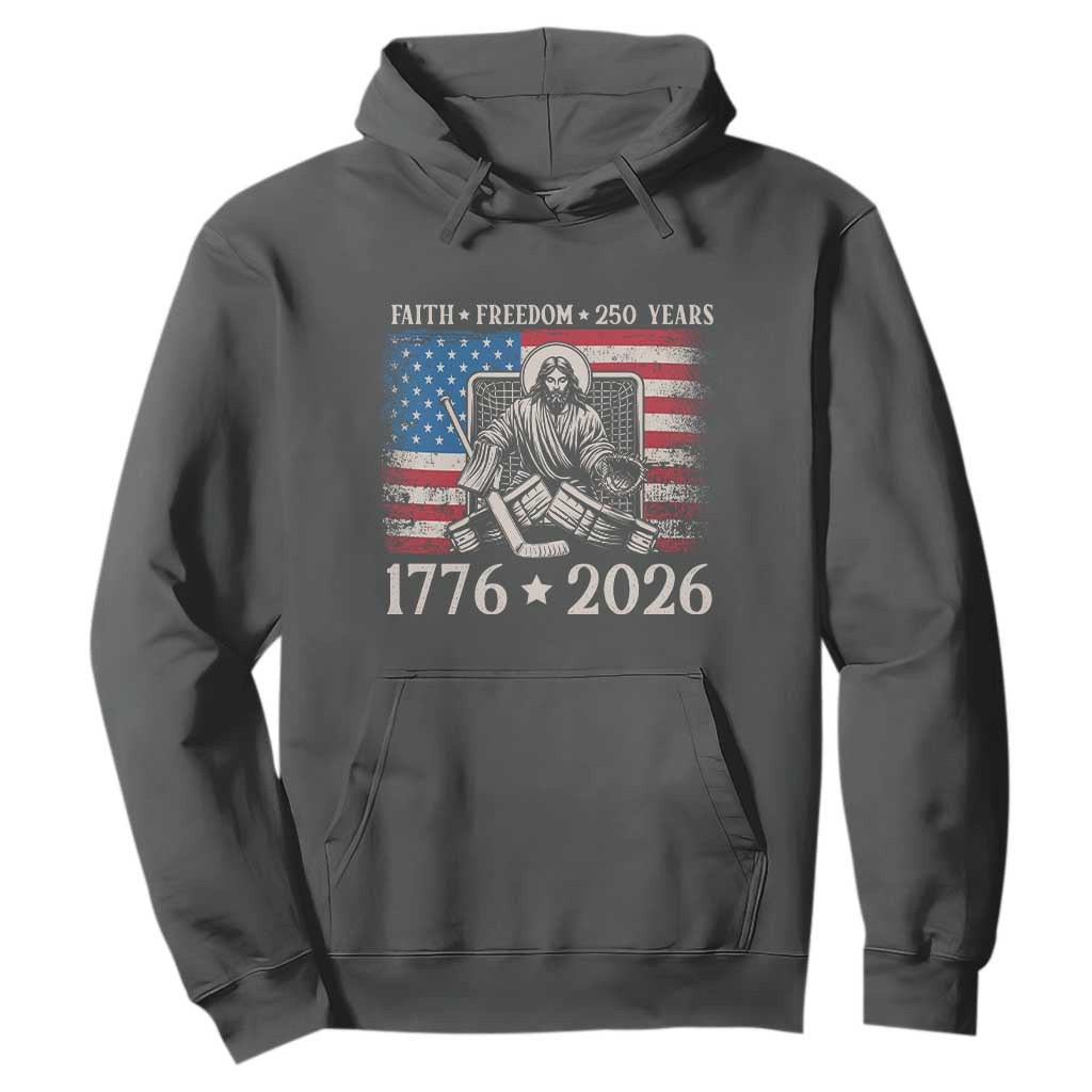 250 Years Faith and Freedom Christian Hoodie Jesus Hockey Player 4th of July American Flag TS14 Dark Heather Print Your Wear