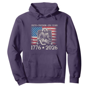 250 Years Faith and Freedom Christian Hoodie Jesus Hockey Player 4th of July American Flag TS14 Purple Print Your Wear