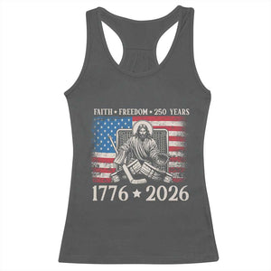 250 Years Faith and Freedom Christian Racerback Tank Top Jesus Hockey Player 4th of July American Flag TS14 Dark Heather Print Your Wear