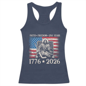 250 Years Faith and Freedom Christian Racerback Tank Top Jesus Hockey Player 4th of July American Flag TS14 Navy Print Your Wear