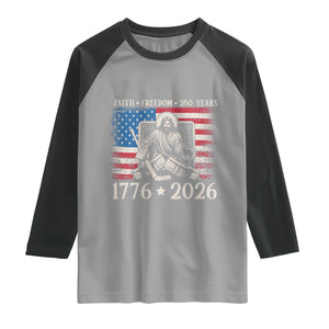250 Years Faith and Freedom Christian Raglan Shirt Jesus Hockey Player 4th of July American Flag TS14 Sport Gray Black Print Your Wear