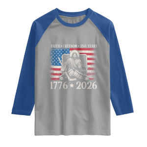 250 Years Faith and Freedom Christian Raglan Shirt Jesus Hockey Player 4th of July American Flag TS14 Sport Gray Royal Print Your Wear