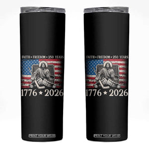 250 Years Faith and Freedom Christian Skinny Tumbler Jesus Hockey Player 4th of July American Flag TS14 Black Print Your Wear