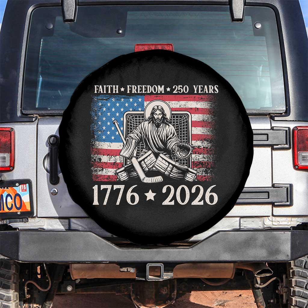 250 Years Faith and Freedom Christian Spare Tire Cover Jesus Hockey Player 4th of July American Flag TS14 No hole Black Print Your Wear