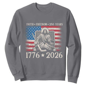 250 Years Faith and Freedom Christian Sweatshirt Jesus Hockey Player 4th of July American Flag TS14 Charcoal Print Your Wear