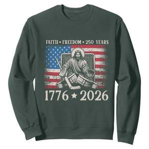250 Years Faith and Freedom Christian Sweatshirt Jesus Hockey Player 4th of July American Flag TS14 Dark Forest Green Print Your Wear