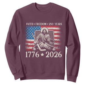 250 Years Faith and Freedom Christian Sweatshirt Jesus Hockey Player 4th of July American Flag TS14 Maroon Print Your Wear