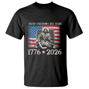 250 Years Faith and Freedom Christian T Shirt Jesus Hockey Player 4th of July American Flag TS14 Black Print Your Wear