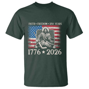 250 Years Faith and Freedom Christian T Shirt Jesus Hockey Player 4th of July American Flag TS14 Dark Forest Green Print Your Wear