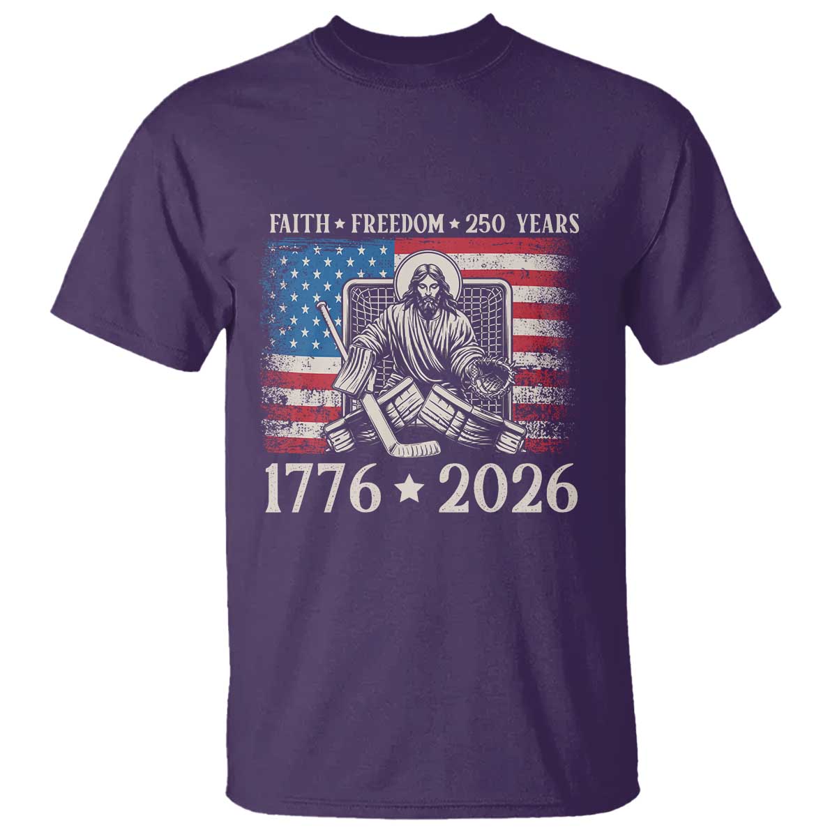 250 Years Faith and Freedom Christian T Shirt Jesus Hockey Player 4th of July American Flag TS14 Purple Print Your Wear