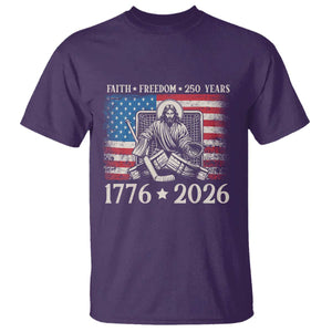 250 Years Faith and Freedom Christian T Shirt Jesus Hockey Player 4th of July American Flag TS14 Purple Print Your Wear