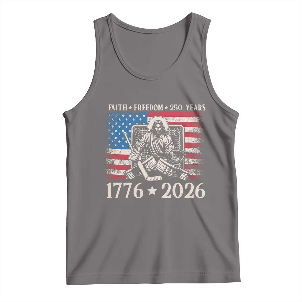 250 Years Faith and Freedom Christian Tank Top Jesus Hockey Player 4th of July American Flag TS14 Deep Heather Print Your Wear