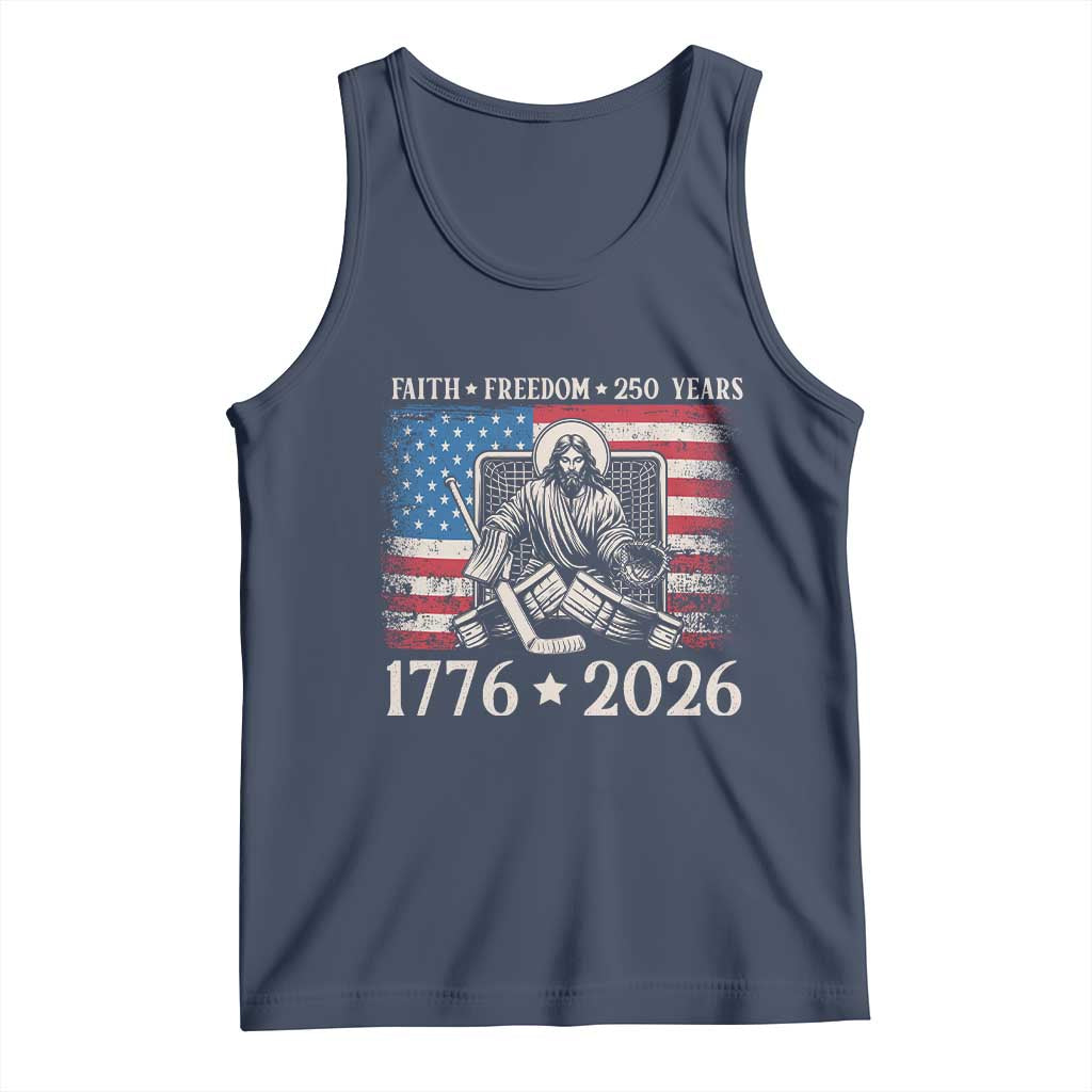 250 Years Faith and Freedom Christian Tank Top Jesus Hockey Player 4th of July American Flag TS14 Navy Print Your Wear