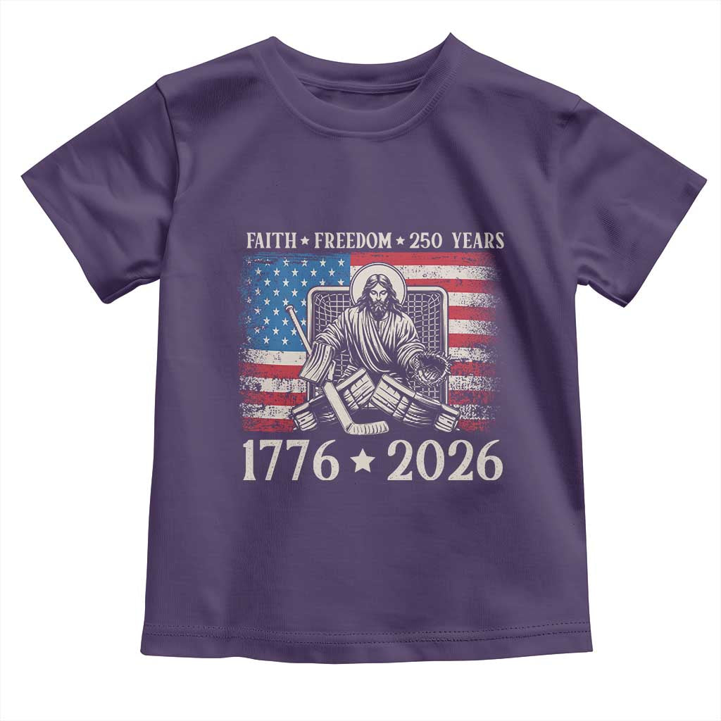 250 Years Faith and Freedom Christian Toddler T Shirt Jesus Hockey Player 4th of July American Flag TS14 Purple Print Your Wear
