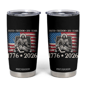 250 Years Faith and Freedom Christian Tumbler Cup Jesus Hockey Player 4th of July American Flag TS14 Black Print Your Wear