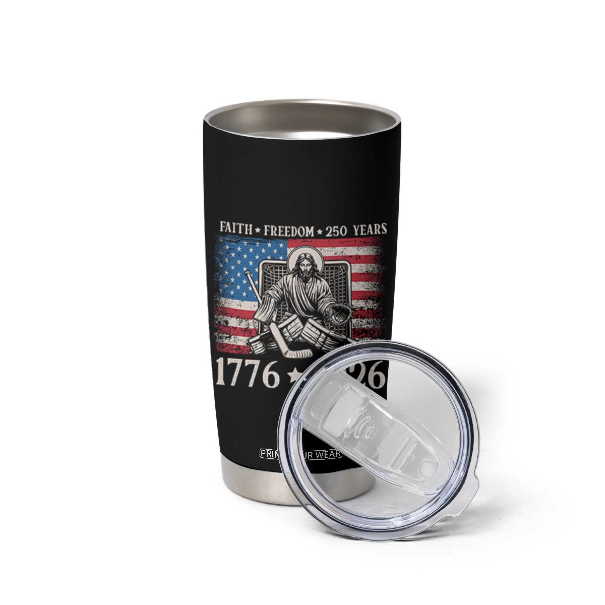 250 Years Faith and Freedom Christian Tumbler Cup Jesus Hockey Player 4th of July American Flag TS14 Print Your Wear