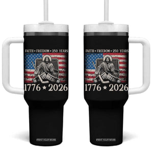 250 Years Faith and Freedom Christian Tumbler With Handle Jesus Hockey Player 4th of July American Flag TS14 One Size: 40 oz Black Print Your Wear
