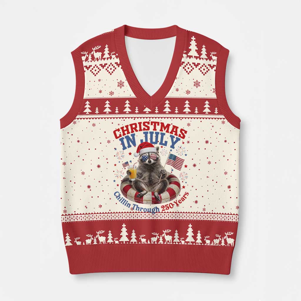 Raccoon 250th Anniversary V-Neck Knit Sweater Vest Christmas in July TS14 Beige Red Print Your Wear