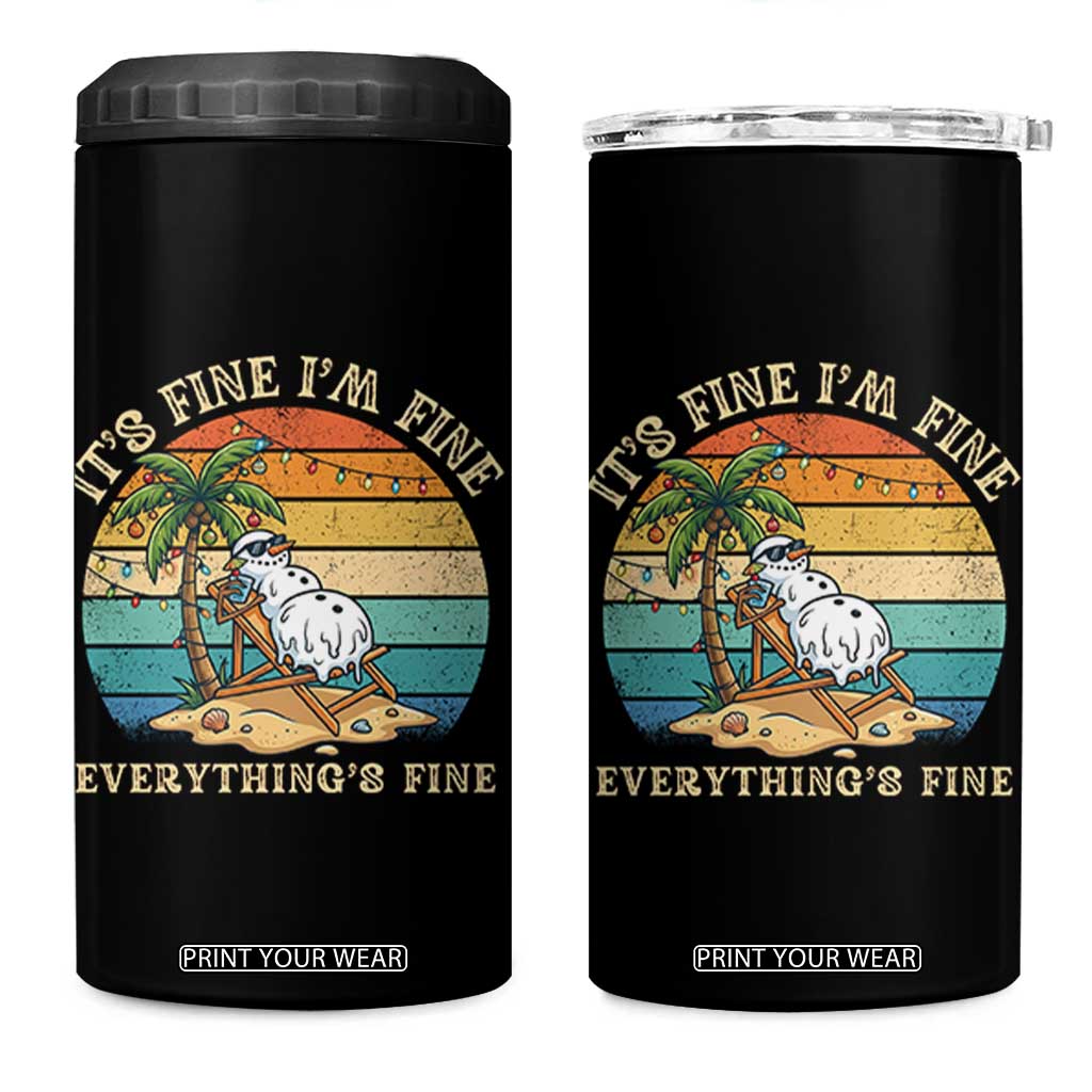 Snowman in july 4 in 1 Can Cooler Tumbler Hawaian Beach Vacation Christmas in July