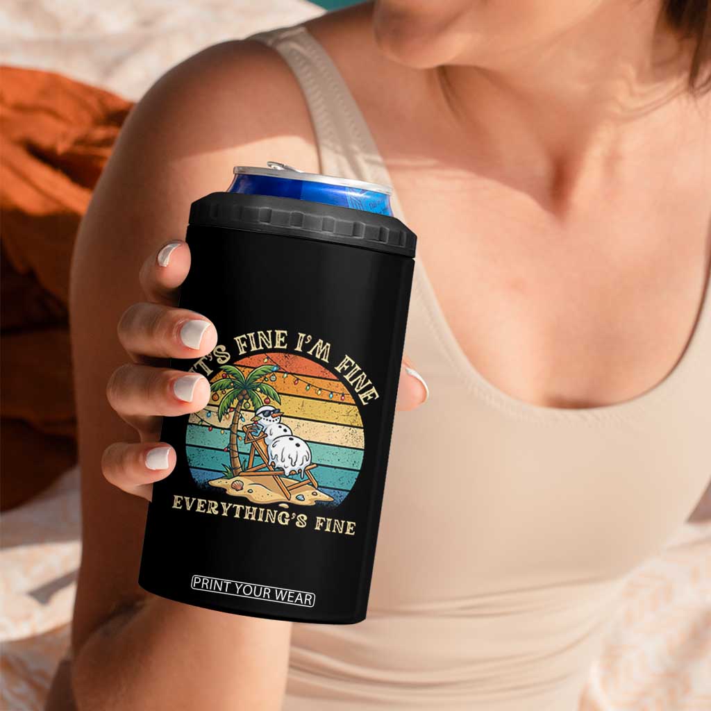 Snowman in july 4 in 1 Can Cooler Tumbler Hawaian Beach Vacation Christmas in July