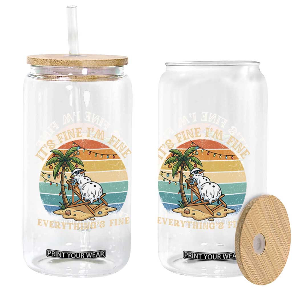 Snowman in july Glass Can Hawaian Beach Vacation Christmas in July
