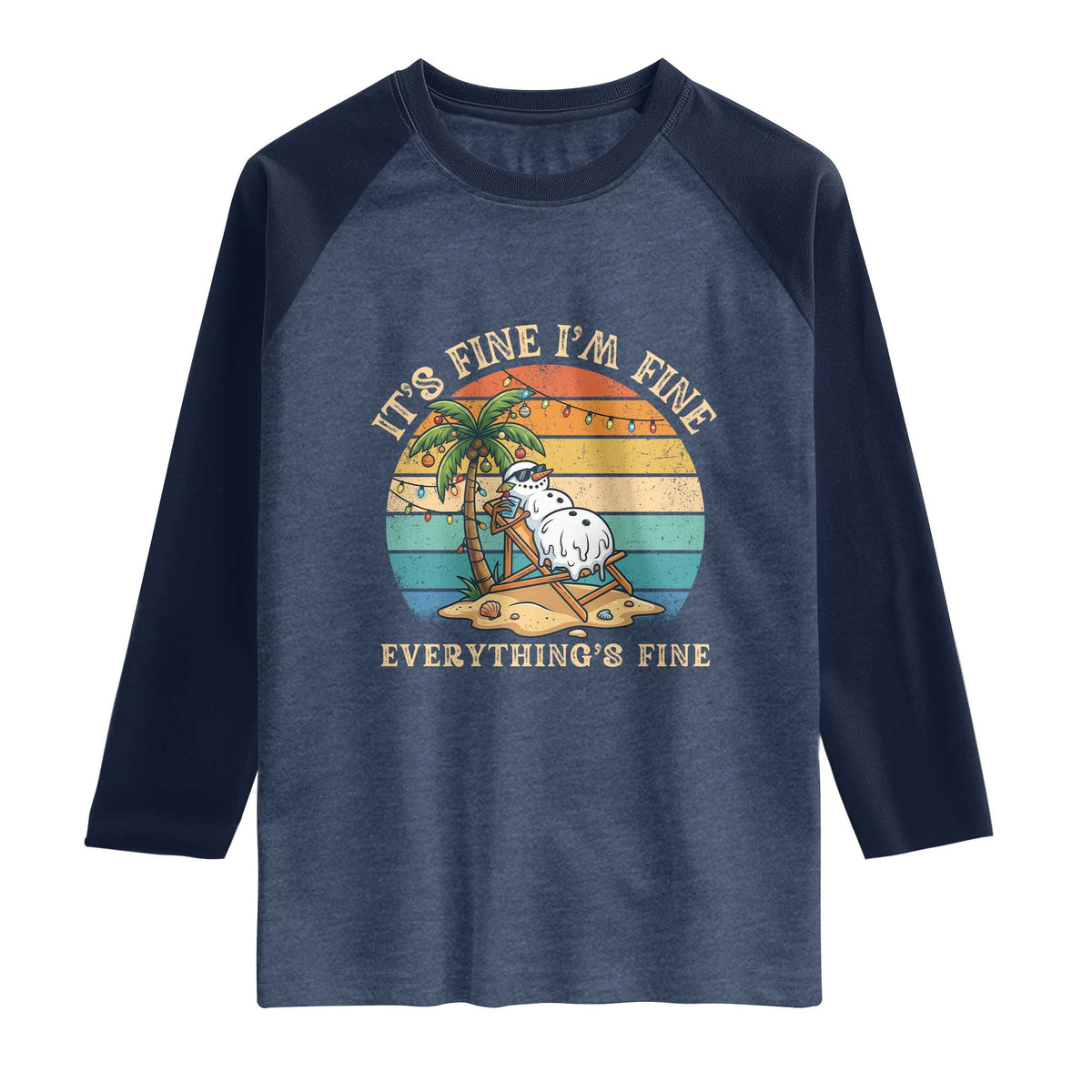 Snowman in july Raglan Shirt Hawaian Beach Vacation Christmas in July TS14 Heather Denim Navy Print Your Wear