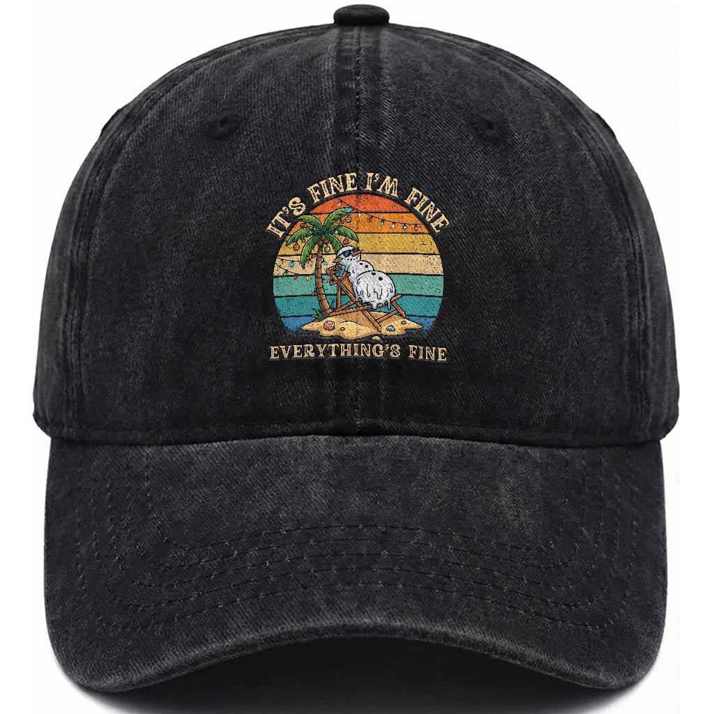 Snowman in july Washed Cotton Baseball Cap Hawaian Beach Vacation Christmas in July