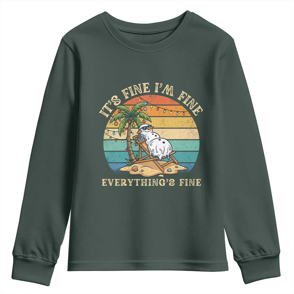 Snowman in july Youth Sweatshirt Hawaian Beach Vacation Christmas in July TS14 Dark Forest Green Print Your Wear