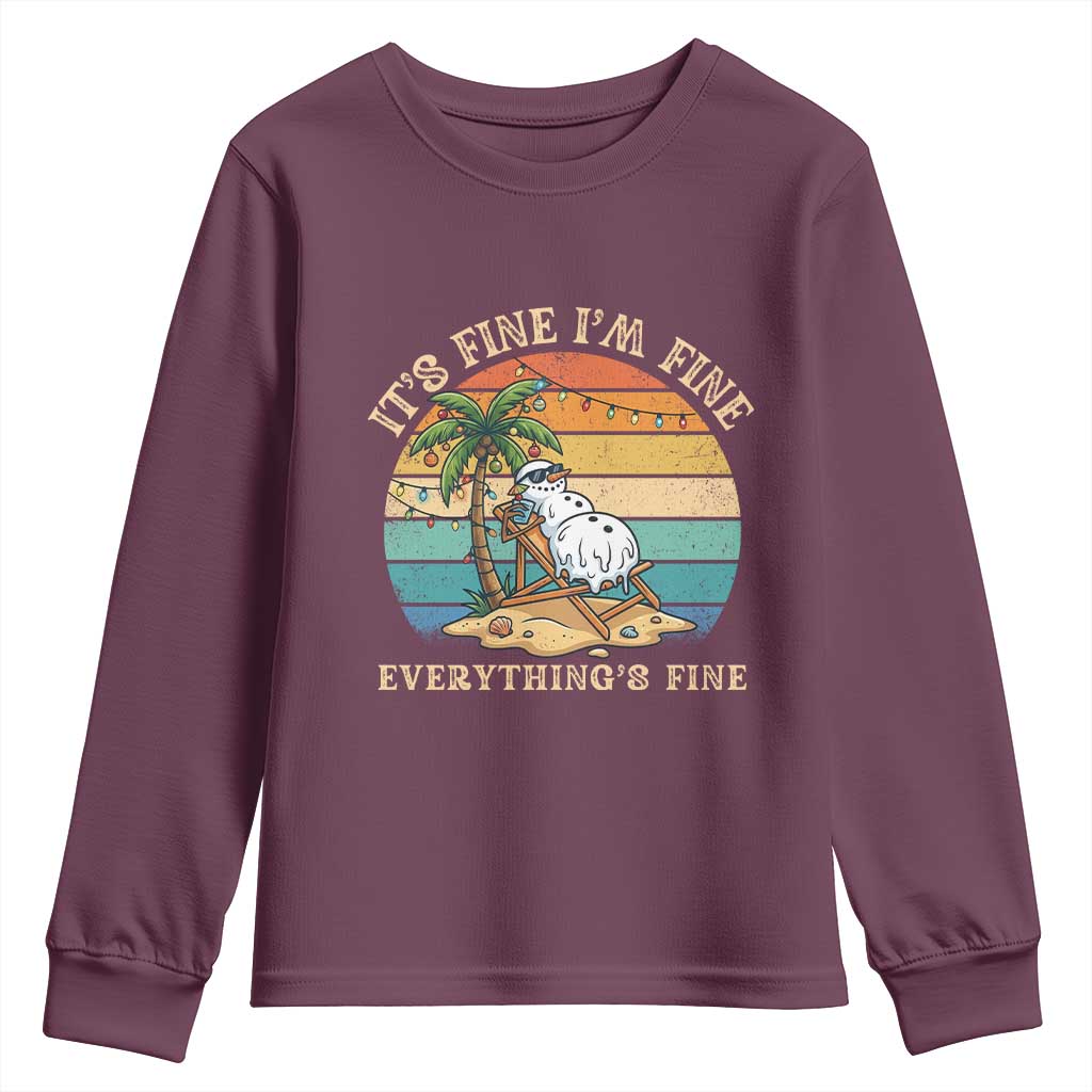 Snowman in july Youth Sweatshirt Hawaian Beach Vacation Christmas in July TS14 Maroon Print Your Wear
