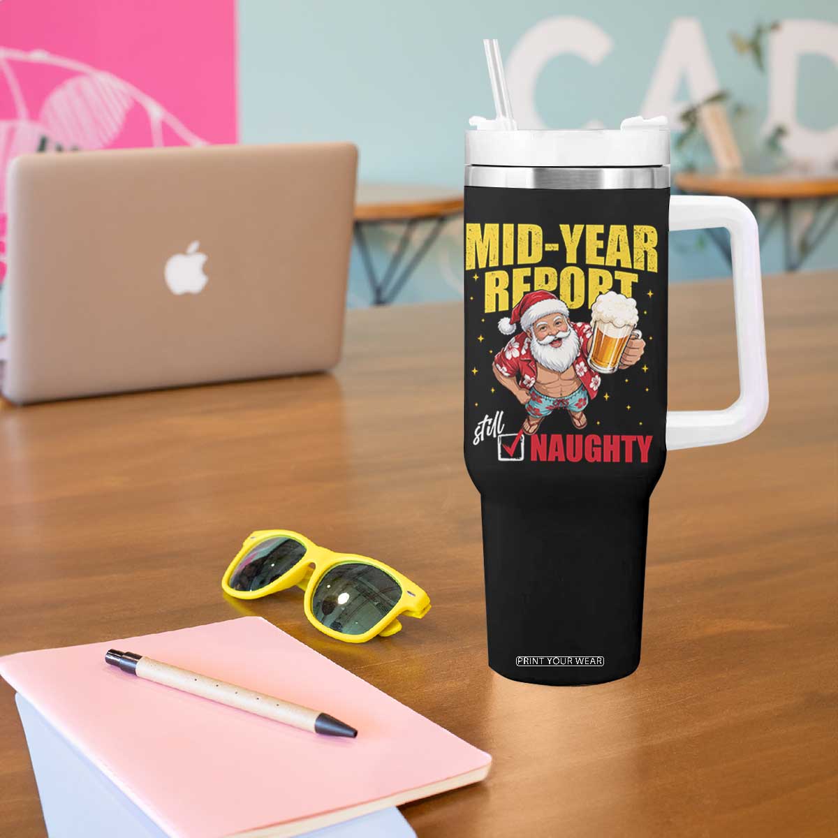 Mid-Year Report Still Naughty Tumbler With Handle Funny Santa Christmas In July