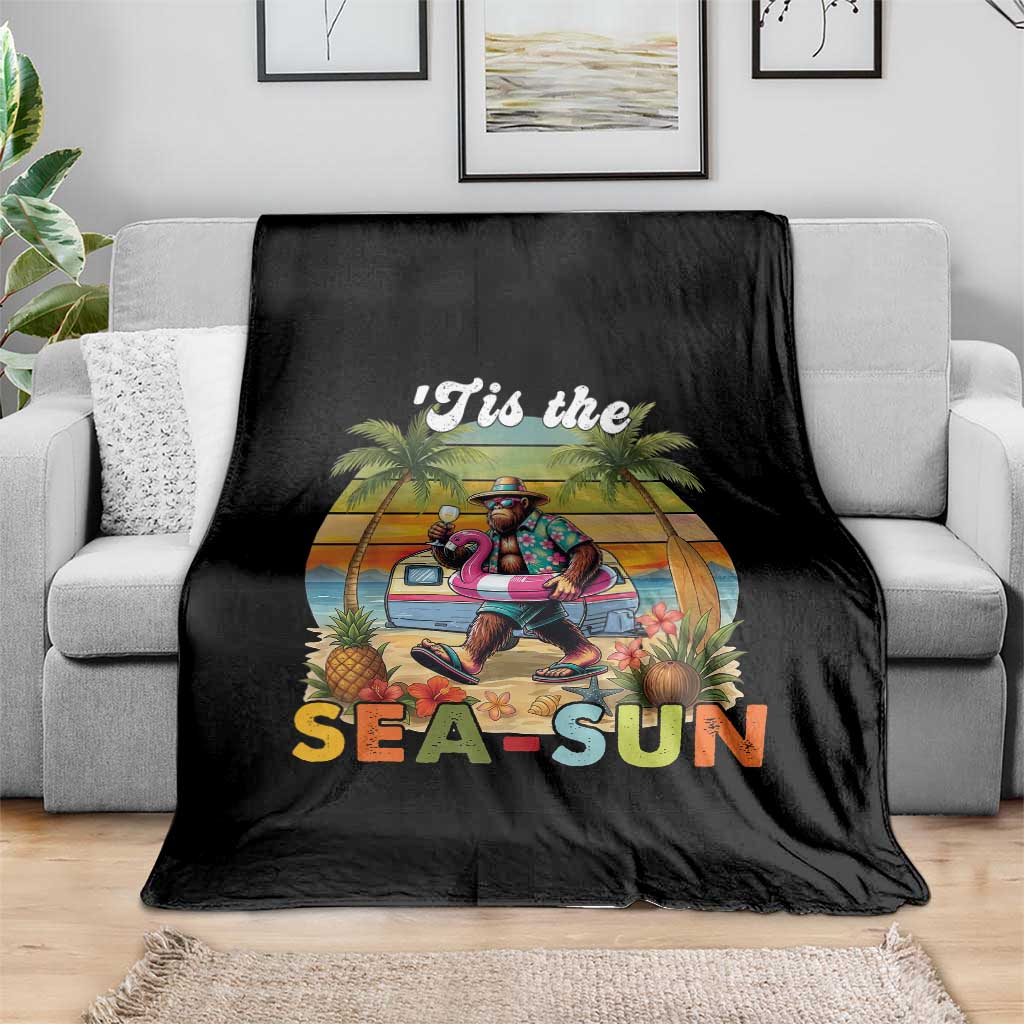 Hawaiian Bigfoot Christmas In July Throw Blanket Tis The Sea-Sun