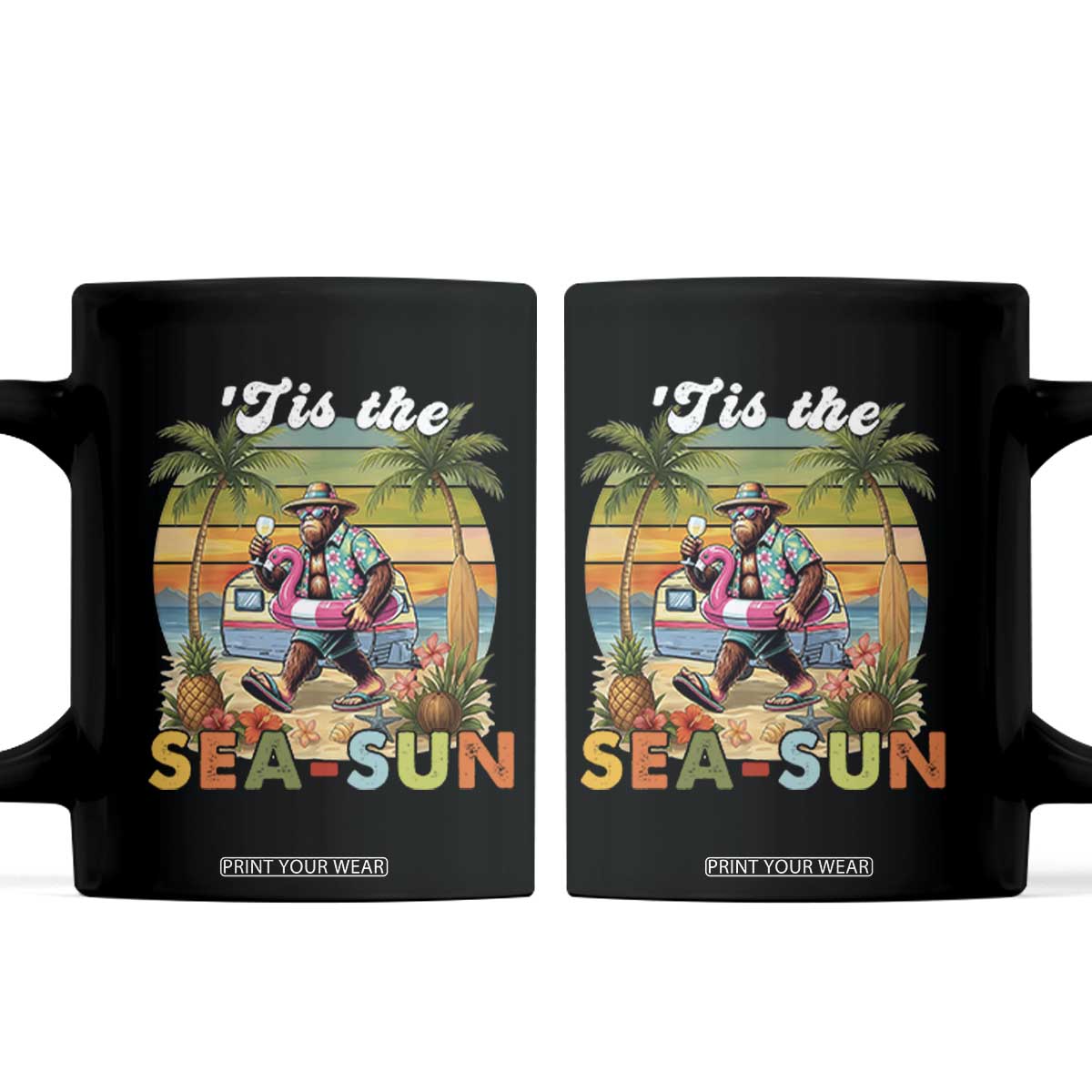Hawaiian Bigfoot Christmas In July Coffee Mug Tis The Sea-Sun