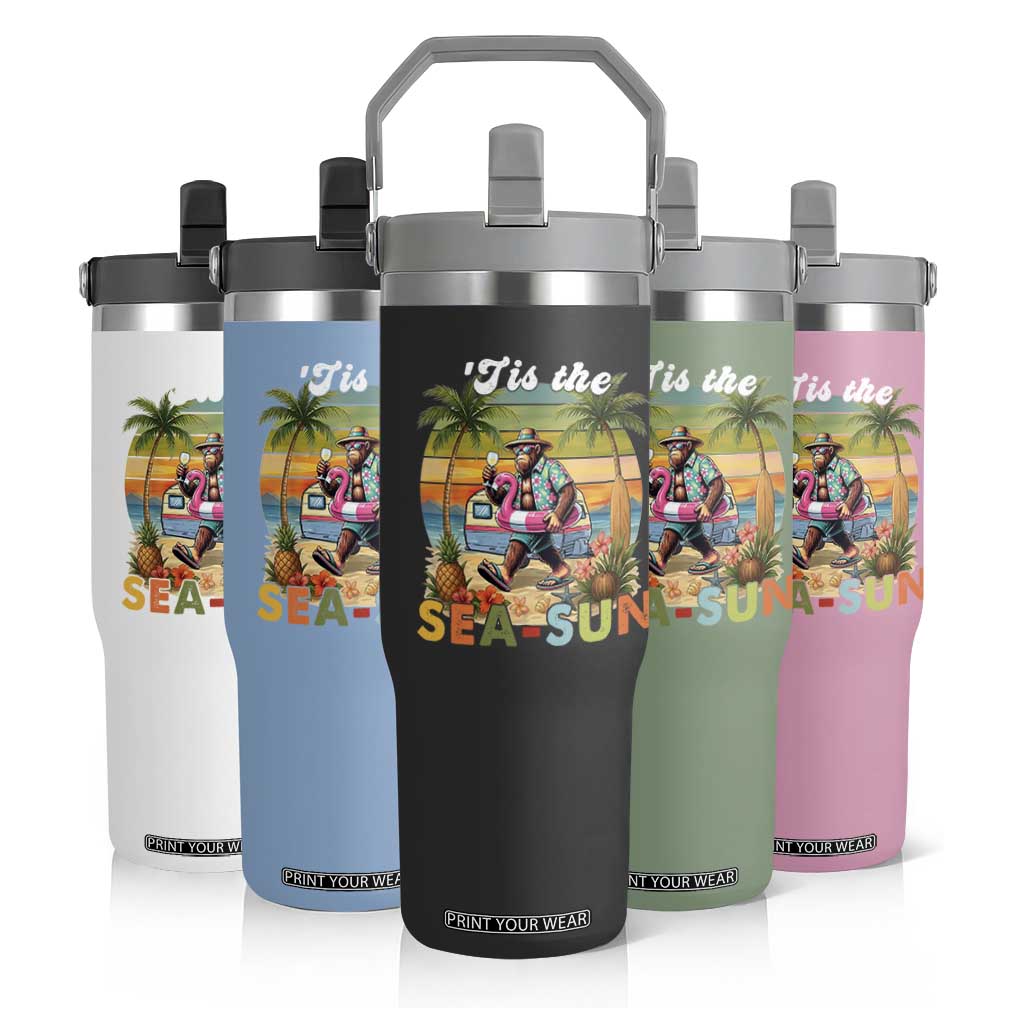 Hawaiian Bigfoot Christmas In July Flip Straw Tumbler Tis The Sea-Sun